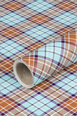 Gavepapir • 10 m • Blå & Brun tartan