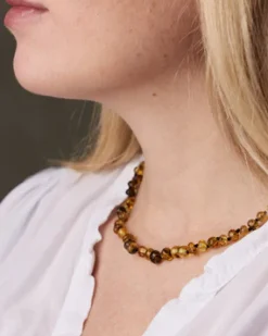 Halskæde • Ravperler • Poleret • Grøn