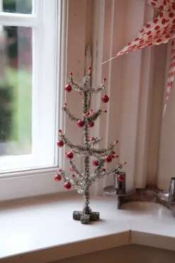 Juletræ • Sølv Glitter • Kugler • Stor