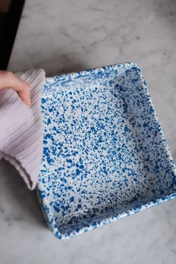 Kvadratisk Fad • Emalje • Splatter Blå • UDGÅR