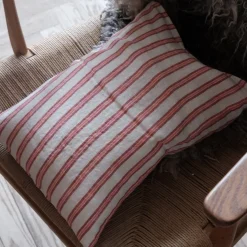 Pudevår • Hør • 30x40 • Hvid og Rød Strib