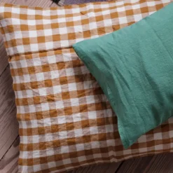 Pudevår • Hør • 50x50 • Vichy Moyen Curcum • Sennep Tern