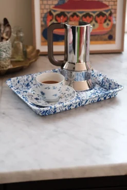 Rektangulært fad • Emalje • Splatter blå • Lille • UDGÅR