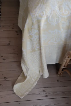 Sengetæppe • Damask • Vævet • Gul