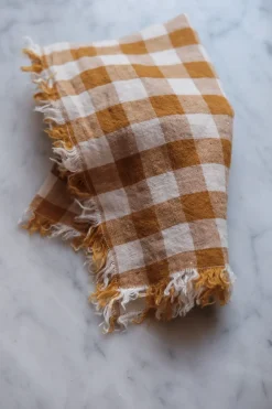 Serviet • Hør • Vichy Moyen Curcum • Tern med Frynser