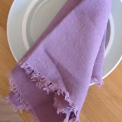 Serviet • Hør • Violette • Lilla med Frynser