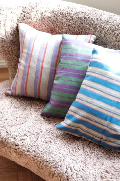 Silkepude • Håndvævet Råsilke • 50x50 • Lilla og Grøn • Strib