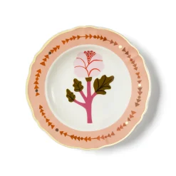 Tallerken • Dyb • 23 cm • Lyserød Blomst • UDGÅR