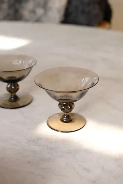 Vintage • Glas med fod • Champagne • Røgfarvet