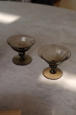 Vintage • Glas med fod • Champagne • Røgfarvet