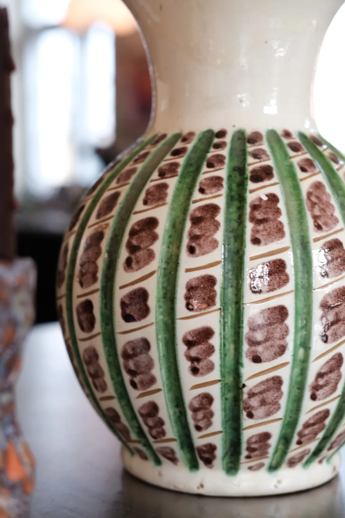 Vintage • Vase • Keramisk • Grønne striber