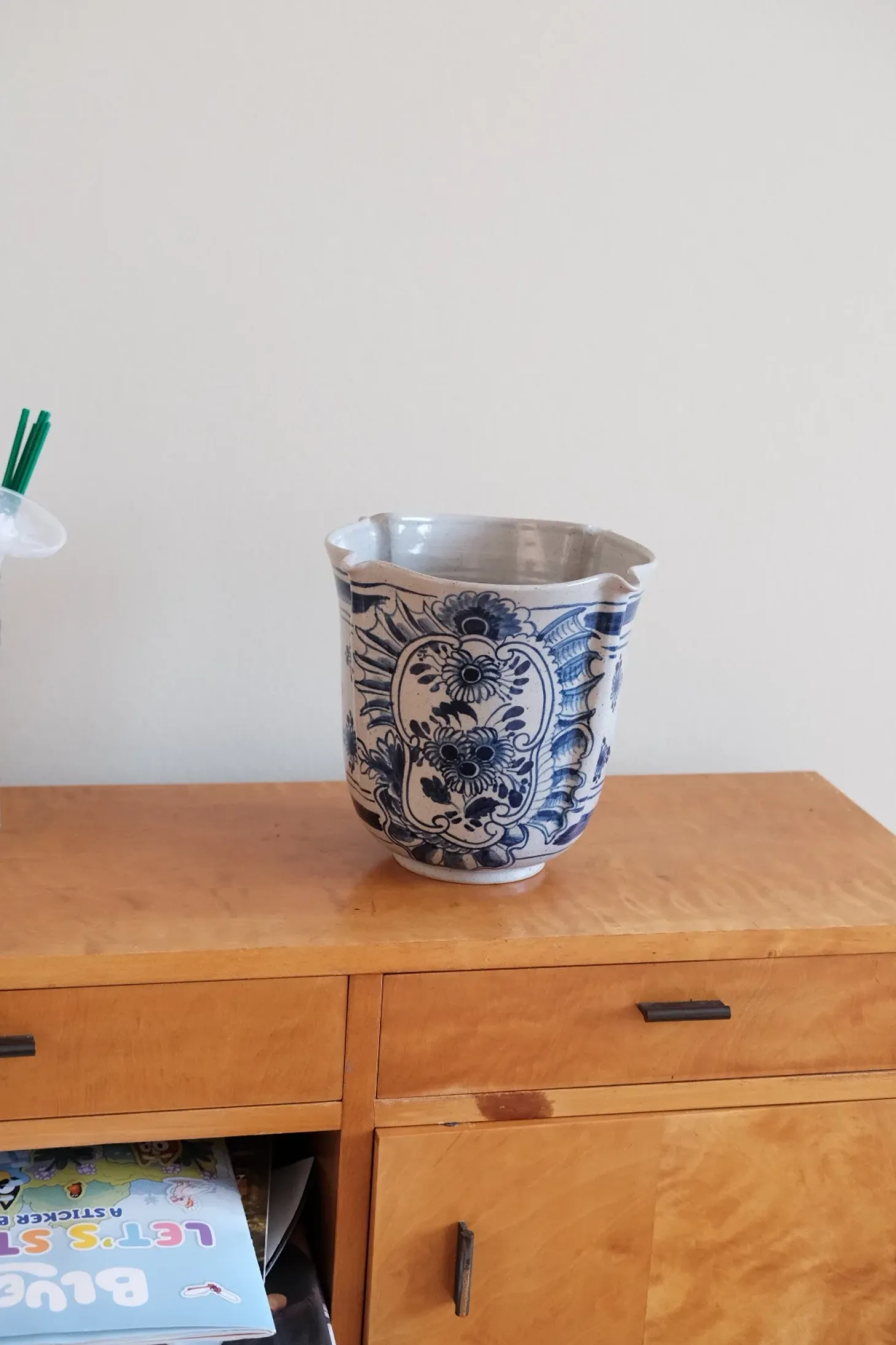 Vintage • Vase • Keramisk • Grå & Blå