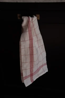 Viskestykke • Torchon Bistrot • Hvid med Røde tern